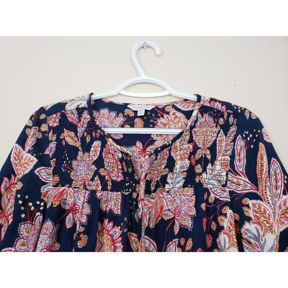Lucky Brand Womens Top Size M Floral Boho Peasant Blouse Long Sleeve Fairy - Picture 2 of 9
